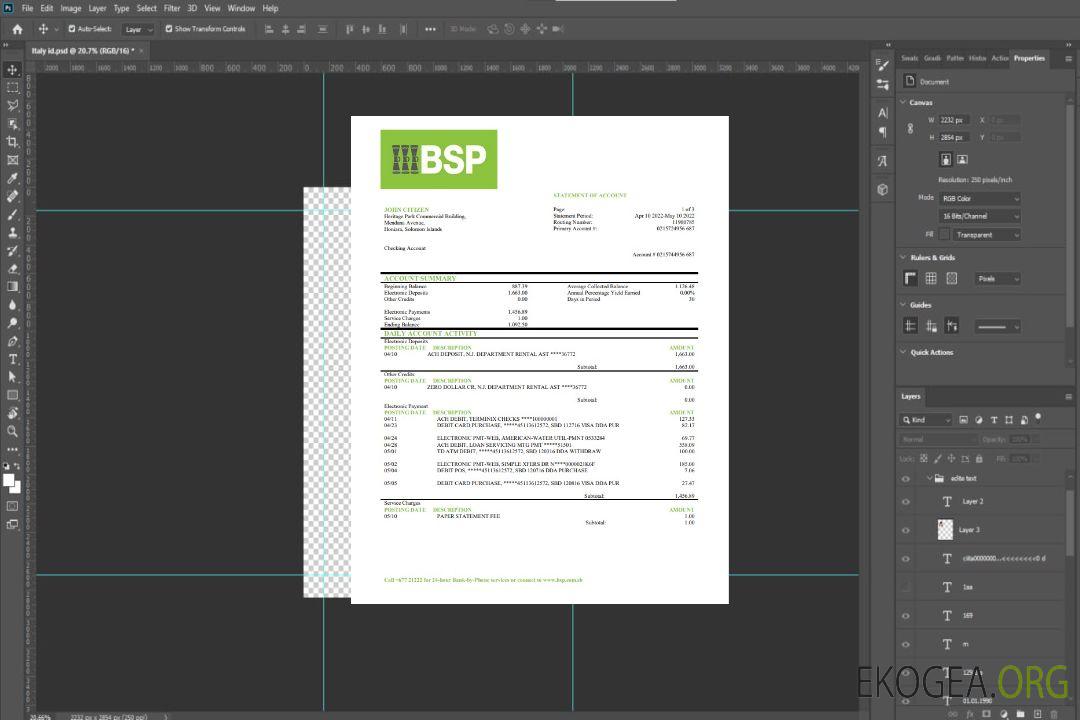 Relevé bancaire BSP des Îles Salomon template Relevé bancaire BSP des Îles Salomon template